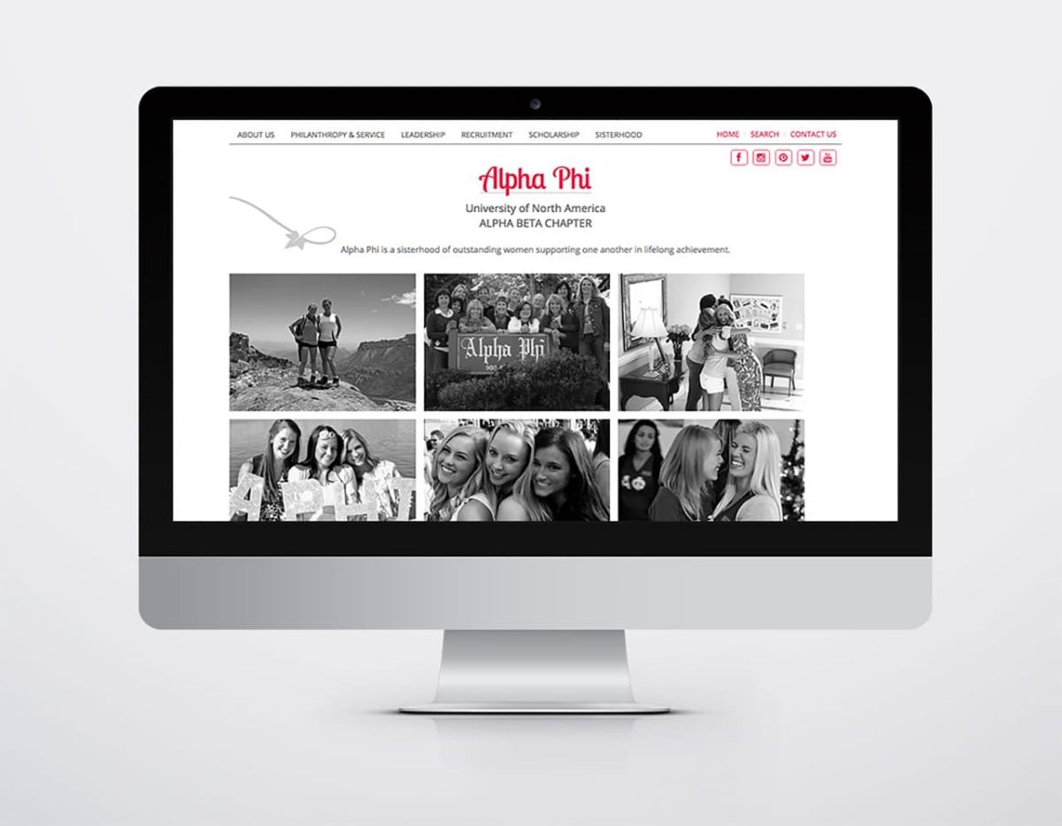 A different design of the Alpha Phi website showcasing pictures of the sorority